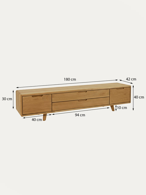 Meuble TV en bois massif de chêne naturel 180 cm Portofino