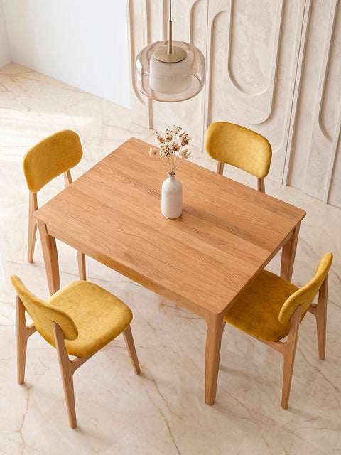Chaise 81 cm en chêne massif et tissu moderne assise rembourrée naturel jaune Mevis