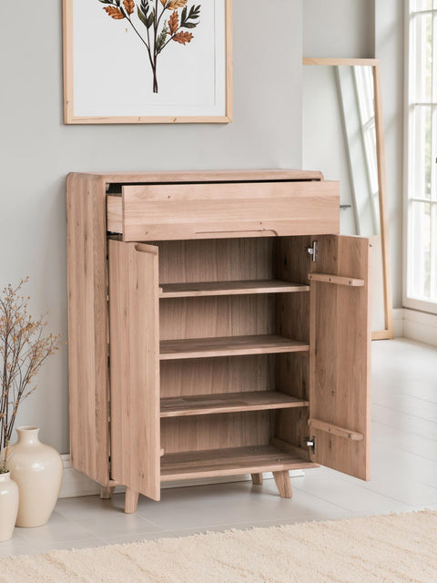 Meuble à chaussures en bois massif de chêne blanchi 80 cm Portofino