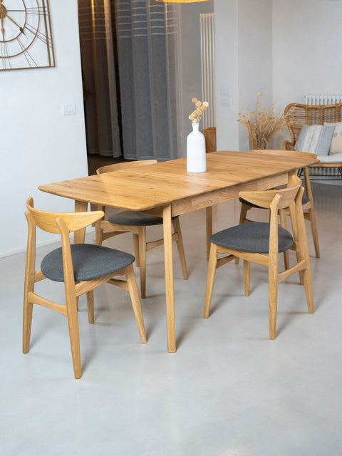 Table à manger à rallonges 110-145 cm en chêne massif naturel Vega