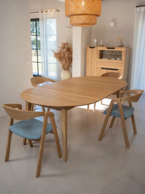 Table ronde à rallonges 120-220 cm en chêne massif naturel Nico