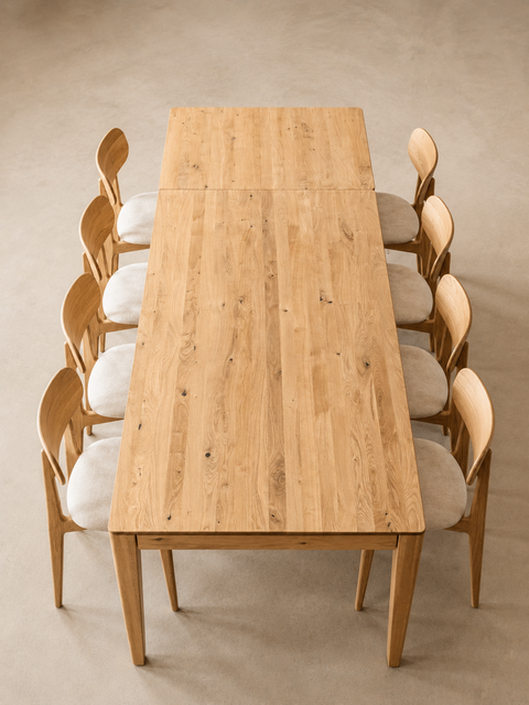 Table à manger extensible 140-225 cm avec rallonge en chêne massif naturel Cortona