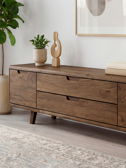Meuble TV en bois massif de chêne fumé 180 cm Portofino