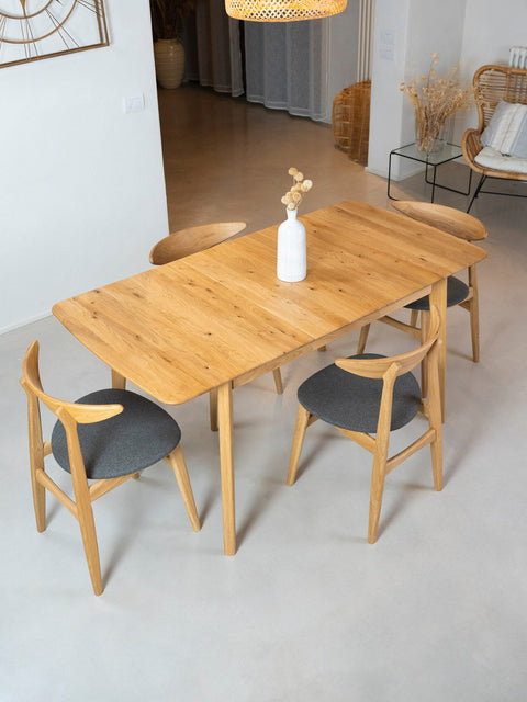 Table à manger à rallonges 110-145 cm en chêne massif naturel Vega