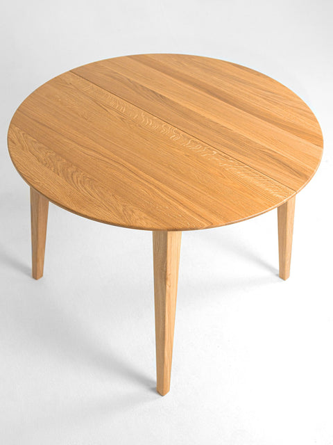 Table ronde à rallonges 90-120 cm en chêne massif naturel Sun