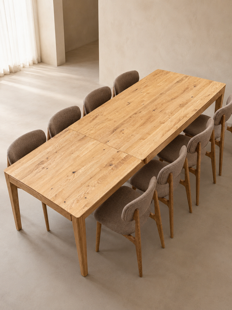 Table à manger extensible 140-225 cm avec rallonge en chêne massif naturel Cortona
