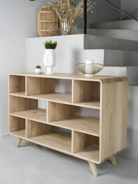 Bibliothèque basse en chêne massif blanchi moderne 130x45x89 cm Modena