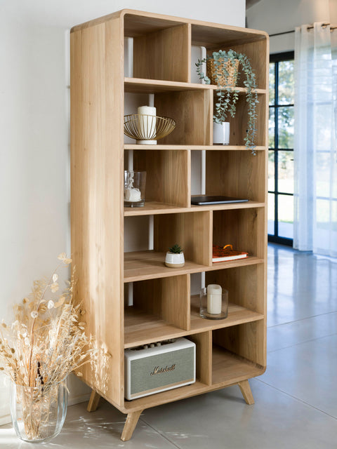 Bibliothèque en chêne massif blanchi 80x45x180 cm Modena