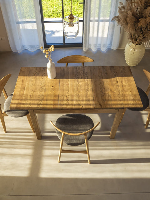 Table à manger à rallonges 90-120 cm en chêne massif chêne sauvage Cancun