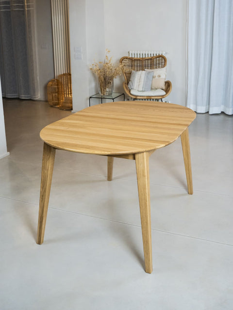 Table ovale à rallonges 110-140 cm en chêne massif naturel Florence
