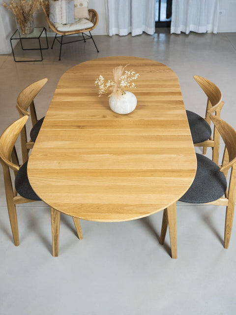 Table ovale à rallonges 110-140 cm en chêne massif naturel Florence
