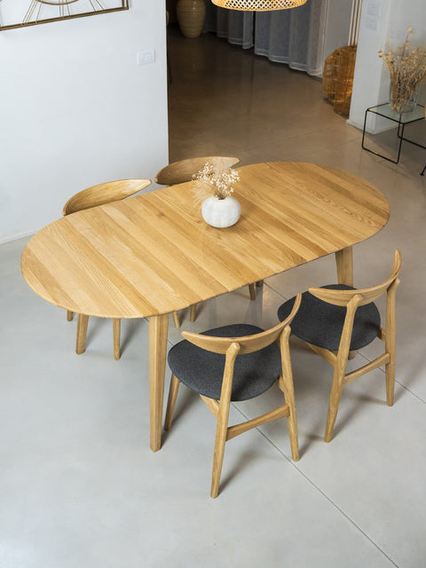 Table ovale à rallonges 110-140 cm en chêne massif naturel Florence