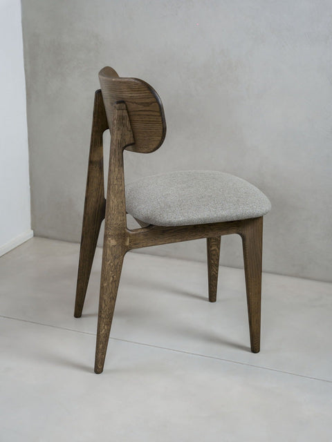 Chaise de salle à manger en bois de chêne massif 80 cm fumé rembourrée Paolo