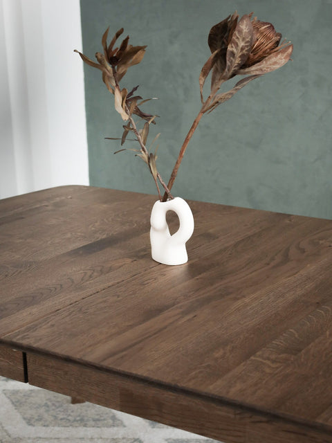 Table à manger à rallonges 130-225 cm en chêne massif fumé Atlante