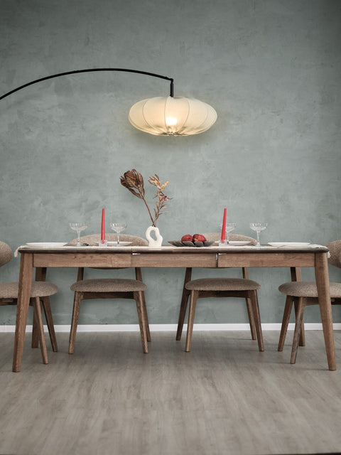 Table à manger à rallonges 130-225 cm en chêne massif fumé Atlante