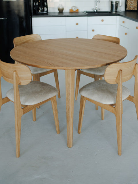 Table ronde extensible Verona 120–165 cm avec rallonge papillon intégrée en chêne massif naturel