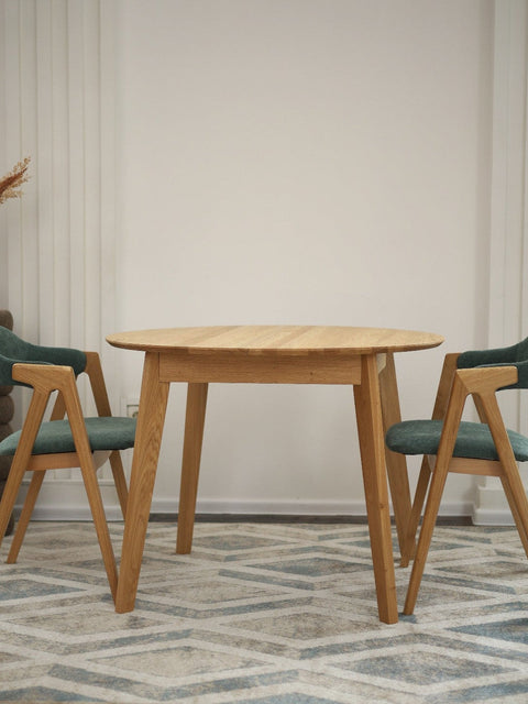 Table ronde à rallonges 100-137,5 cm en chêne massif naturel Como