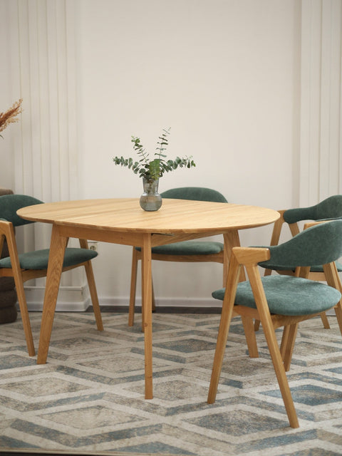 Table ronde à rallonges 100-137,5 cm en chêne massif naturel Como