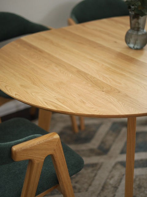 Table ronde à rallonges 100-137,5 cm en chêne massif naturel Como