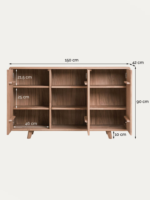 Meuble 3 portes en bois massif de chêne blanchi 150x42x90 cm Portofino