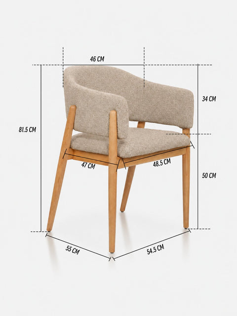 Chaise de salle à manger rembourrée avec accoudoirs, en velours beige et chêne massif naturel Sonata 