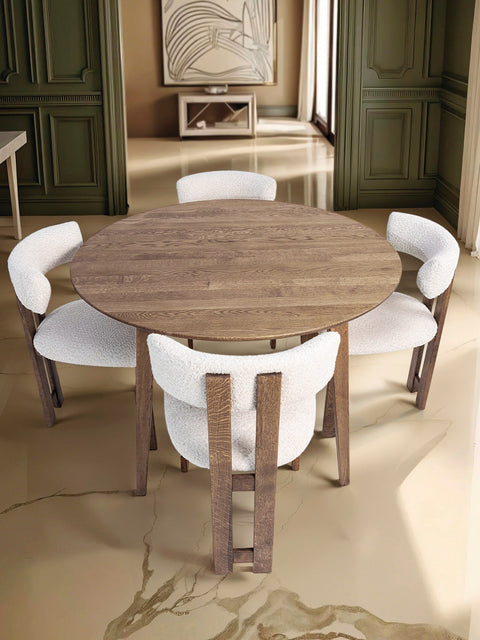 Table ronde à rallonges 120-220 cm en chêne massif fumé Nico