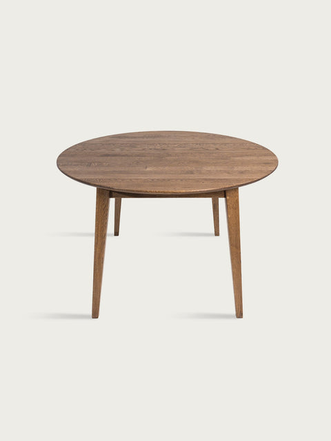 Table ronde à rallonges 120-220 cm en chêne massif fumé Nico