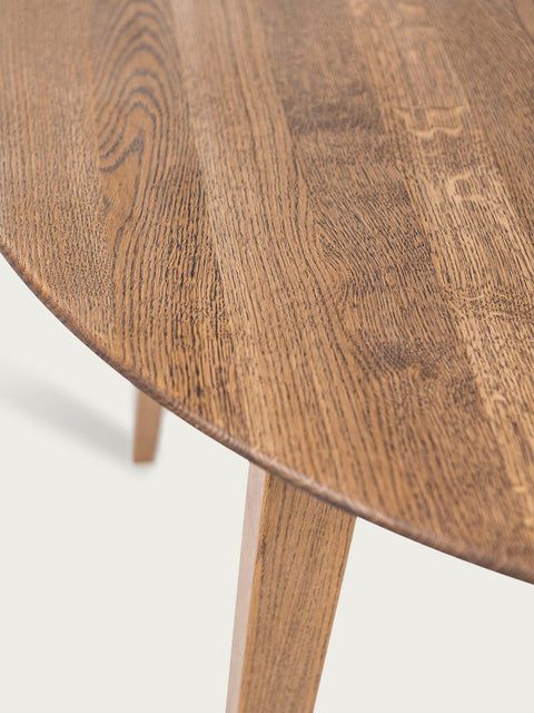 Table ronde à rallonges 120-220 cm en chêne massif fumé Nico