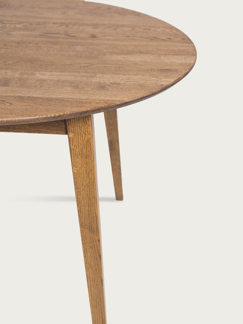 Table ronde à rallonges 120-220 cm en chêne massif fumé Nico