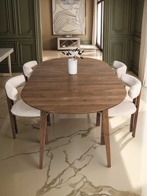 Table ronde à rallonges 120-220 cm en chêne massif fumé Nico