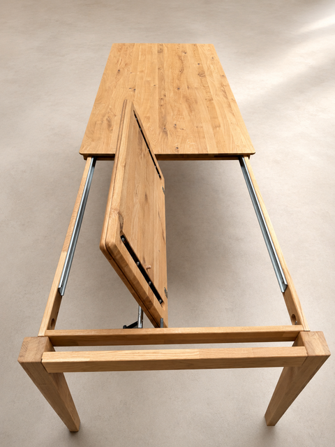 Table à manger extensible 140-225 cm avec rallonge en chêne massif naturel Cortona