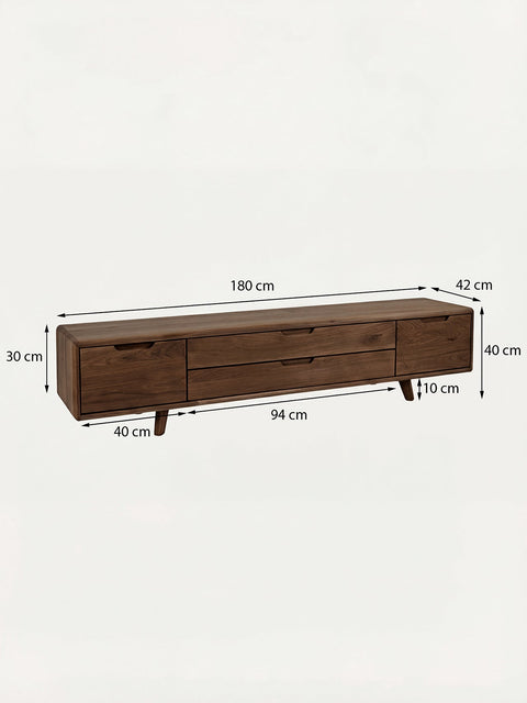 Meuble TV en bois massif de chêne fumé 180 cm Portofino