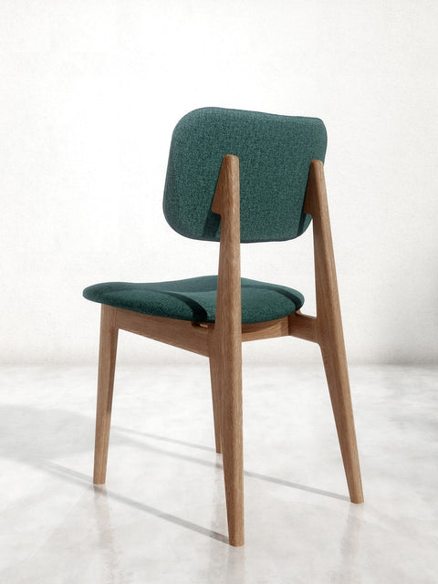 Chaise de salle à manger Mevis en chêne massif, brun et vert