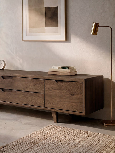 Meuble TV en bois massif de chêne fumé 180 cm Portofino