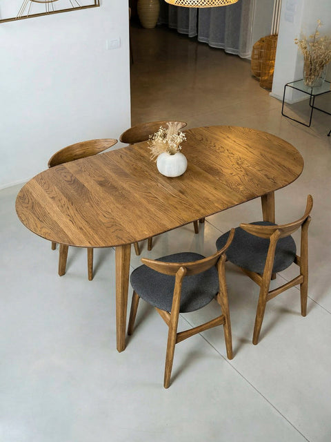 Table à manger extensible en bois massif de chêne marron Florence