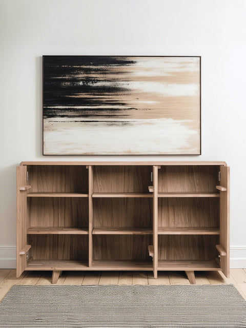 Meuble 3 portes en bois massif de chêne blanchi 150x42x90 cm Portofino