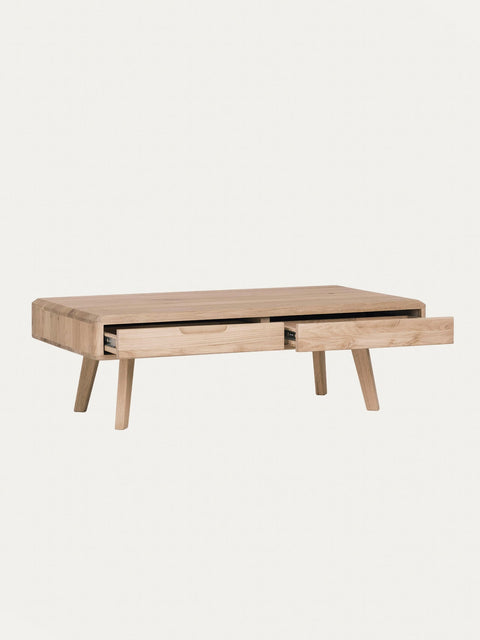 Table de salon avec tiroirs en chêne massif blanchi 110 cm Portofino