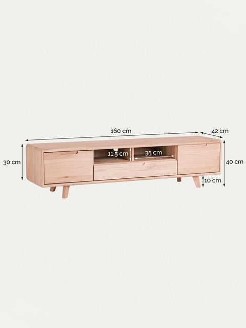 Meuble TV en bois massif de chêne blanchi 160 cm Portofino